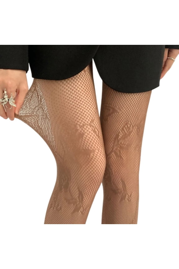 Women See Through Mesh Pantyhose Stockings Japanese Aesthetic Hollowed Butterfly Floral Pattern Tights Leggings