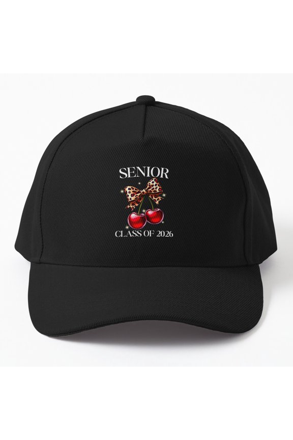 Women Senior Class Coquette Cherry Leopard Bow Baseball Cap, Graduation Style Hat Gift