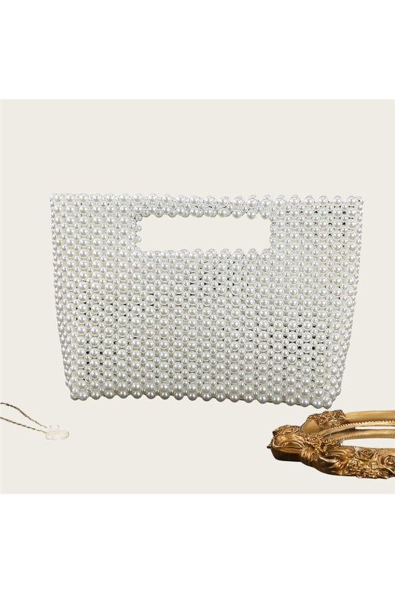 Women Sequare Pearl Beaded Clutch Handle Bag Evening HandBag for Wedding Party Travel