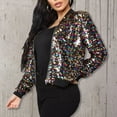 thumbnail image 1 of Women Sequin Baseball Jacket Zip Coat Stage Show Dance Outwear Long Sleeve, 1 of 11