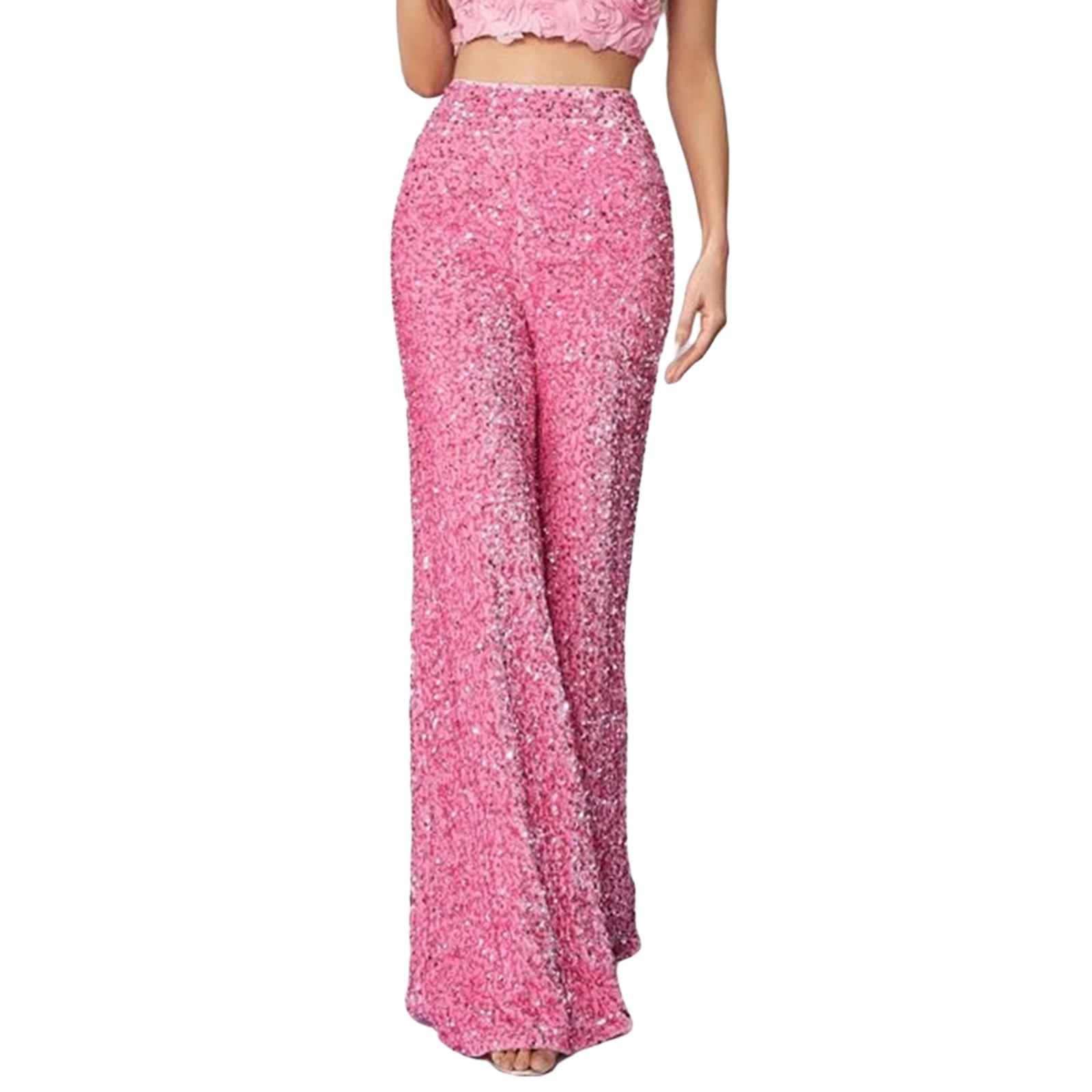 Women Sequin Bell Bottom Pants Y2k Sexy Glitter Sparkle High Waist Wide