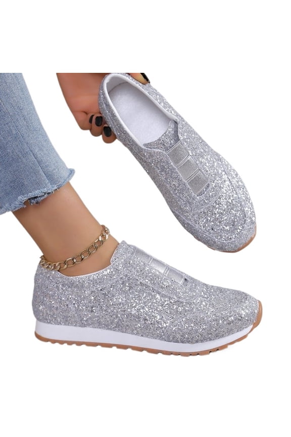 Women Sequin Casual Sneakers, Wide Fit Lightweight Comfort Shoes for Daily Wear