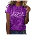 thumbnail image 1 of Women Sequin Football T Shirts Game Day Heart Graphic Short Sleeve Crewneck Tops Trendy Casual Summer Classic Fit Tees Z005-Purple S, 1 of 5