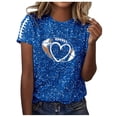 thumbnail image 1 of Women Sequin Football T Shirts Game Day Heart Graphic Short Sleeve Crewneck Tops Trendy Casual Summer Classic Fit Tees Z006-Blue XXL, 1 of 5