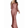thumbnail image 1 of Women Sequin Formal Evening Party Dress Sweatheart Bodycon Long Sleeve Maxi Gown Pink XS, 1 of 5