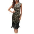 thumbnail image 1 of Women Sequin Fringe Tassel Evening Gowns V Neck Dress Sleeveless Suspenders Dress Party Prom Cocktail Homecoming Concert Dress, 1 of 4