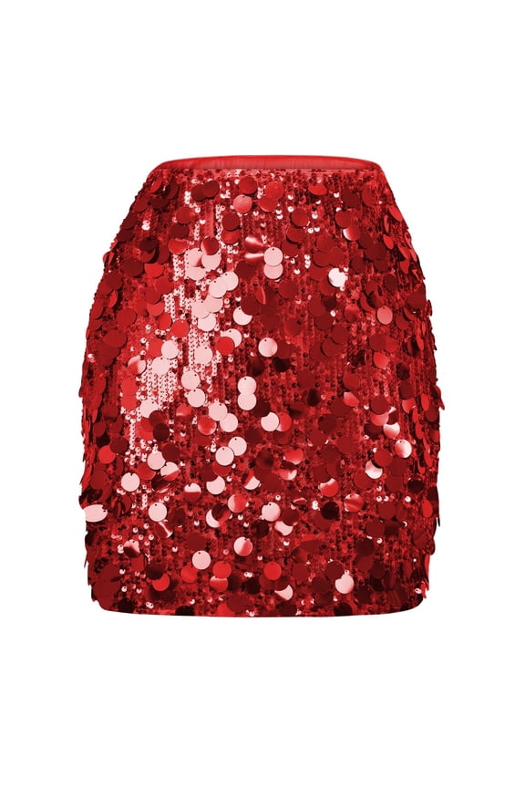 Women Sequin Mini Skirt Summer High Waist Short Skirt Glitter Shiny Bodycon Skirt Night out Party Red M