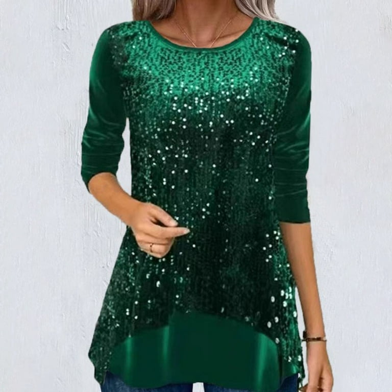 Casual Sequins Sequined O Neck T-Shirts Casual Sequins Sequined O Neck T-Shirts