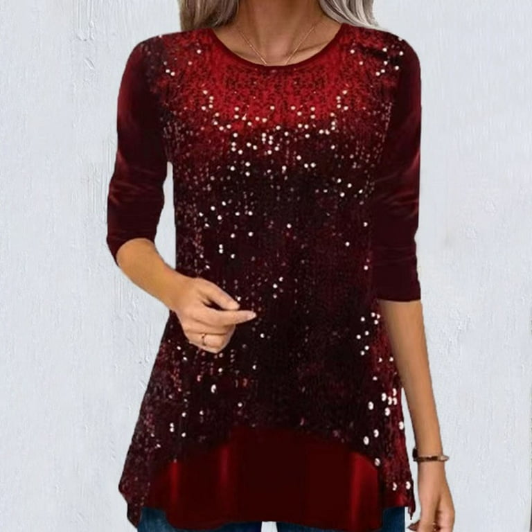 Casual Sequins Sequined O Neck T-Shirts Casual Sequins Sequined O Neck T-Shirts