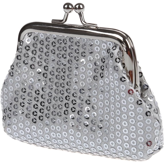 Women Sequin Purse with Buckle Mini Purse Clutch Handbag Coins Purse (Silver)