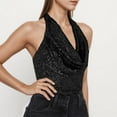 thumbnail image 1 of Women Sequin Shirt Sexy Solid Color Zipper Sleeveless V Neck Tank Top Hanging Neck Blouse Clubwear Party Fashion Womens Tops Glamorous Shiny Outfit, 1 of 7