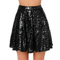 thumbnail image 1 of Women Sequin Skirt Sparkly Cute High Waist Ruffle Flowy Shiny Glitter Mini Short Skirts Night Out Club Party L Black, 1 of 6