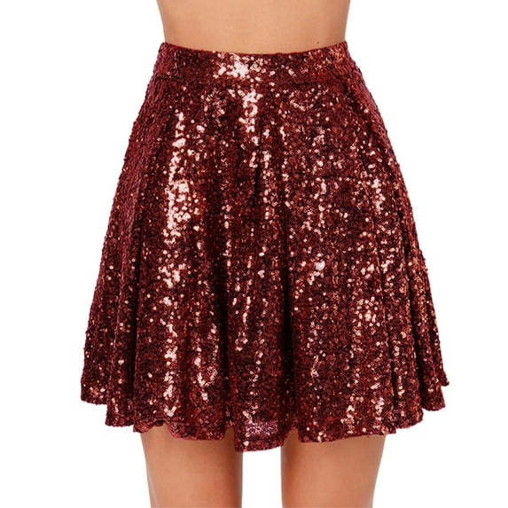 Women Sequin Skirt Sparkly Cute High Waist Ruffle Flowy Shiny Glitter Mini Short Skirts Night Out Club Party M