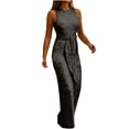 thumbnail image 1 of Women Sequin Sparkly Jumpsuits Sexy Sleeveless Elegant Shiny Wide Leg Belted Long Pants Rompers Club Night Outfits, 1 of 7