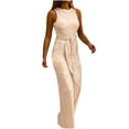 thumbnail image 1 of Women Sequin Sparkly Jumpsuits Sexy Sleeveless Elegant Shiny Wide Leg Belted Long Pants Rompers Club Night Outfits, 1 of 7