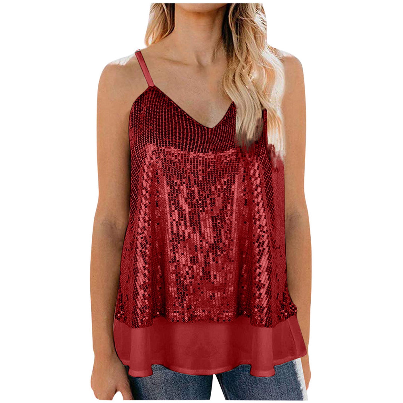 Women Sequin Tank Tops Sparkly Sequin Camisole Sleeveless Tops Glitter