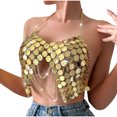 thumbnail image 1 of Women Sequin Tank Tops Triangle Bikini Halter Neck Bra Chain Tops Body Chain Top Glitter Sexy Vest Sliver Sparkly Dots Disco Nightclub Circle Chain Crop Top for Cocktail, Party, Club, 1 of 9