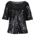 thumbnail image 1 of Women Sequin Tops Summer Loose Top Short Sleeve Blouse Ladies Casual Tops T-Shirt, 1 of 5