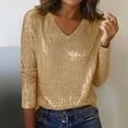 thumbnail image 1 of Women Sequin Tops Women Long Sleeve Glitter Sparkly Shirts V Neck Blouses Tops Dressy Date Night Party Holiday Outfits Blouses, 1 of 6