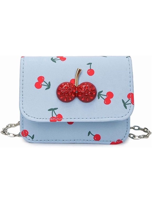 Mini Cherry Crossbody Purse Cute Cherry Print Lipstick Bag with Chain Small Cherry Shoulder Square Coin Bag Wallet (Blue)