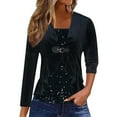 thumbnail image 1 of Women Sequin Velvet Tops Dressy Christmas Long Sleeve Shirts Tunic Casual Sparkly Buckle Loose Party Holiday Blouse, 1 of 5