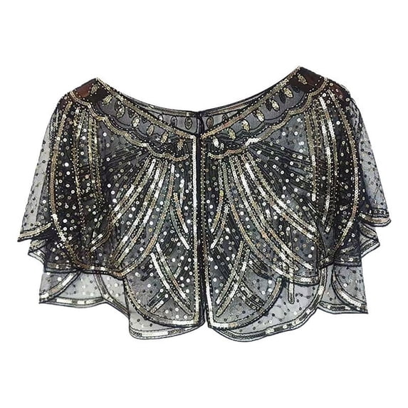 Women Sequined Short Beaded Dress Lace Coat Shawl Evening Party Bridal Wrap
