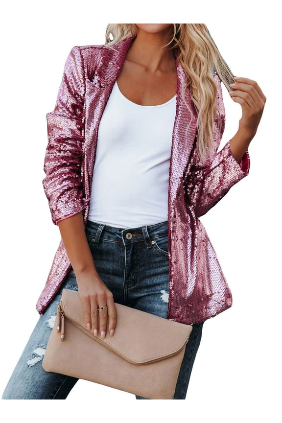 Women Sequins Blazer Sequin Jacket Casual Long Sleeve Glitter Party Shiny Lapel Coat Rave Outerwear Women Trench Coats Long