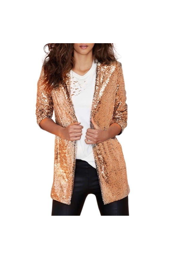 Women Sequins Blazer Sequin Jacket Casual Long Sleeve Glitter Party Shiny Lapel Coat Rave Outerwear