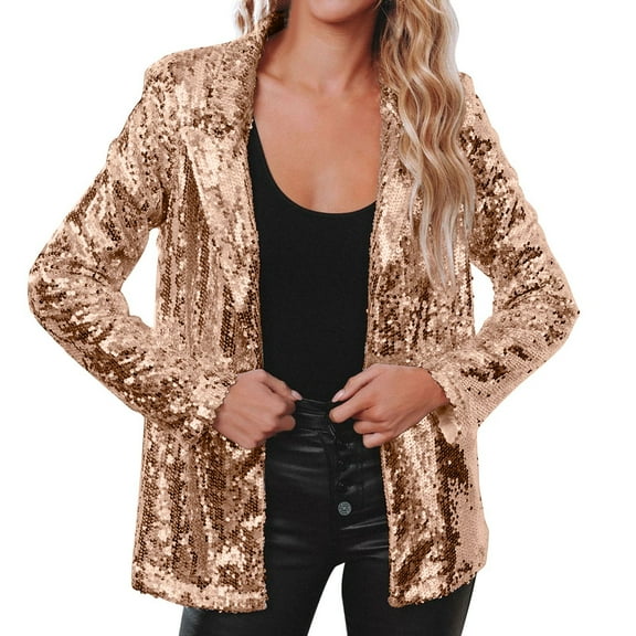 Women Sequins Blazer Sequin Jacket Casual Long Sleeve Glitter Party Shiny Lapel Rave Outerwear Coat Womens Casual Outfits