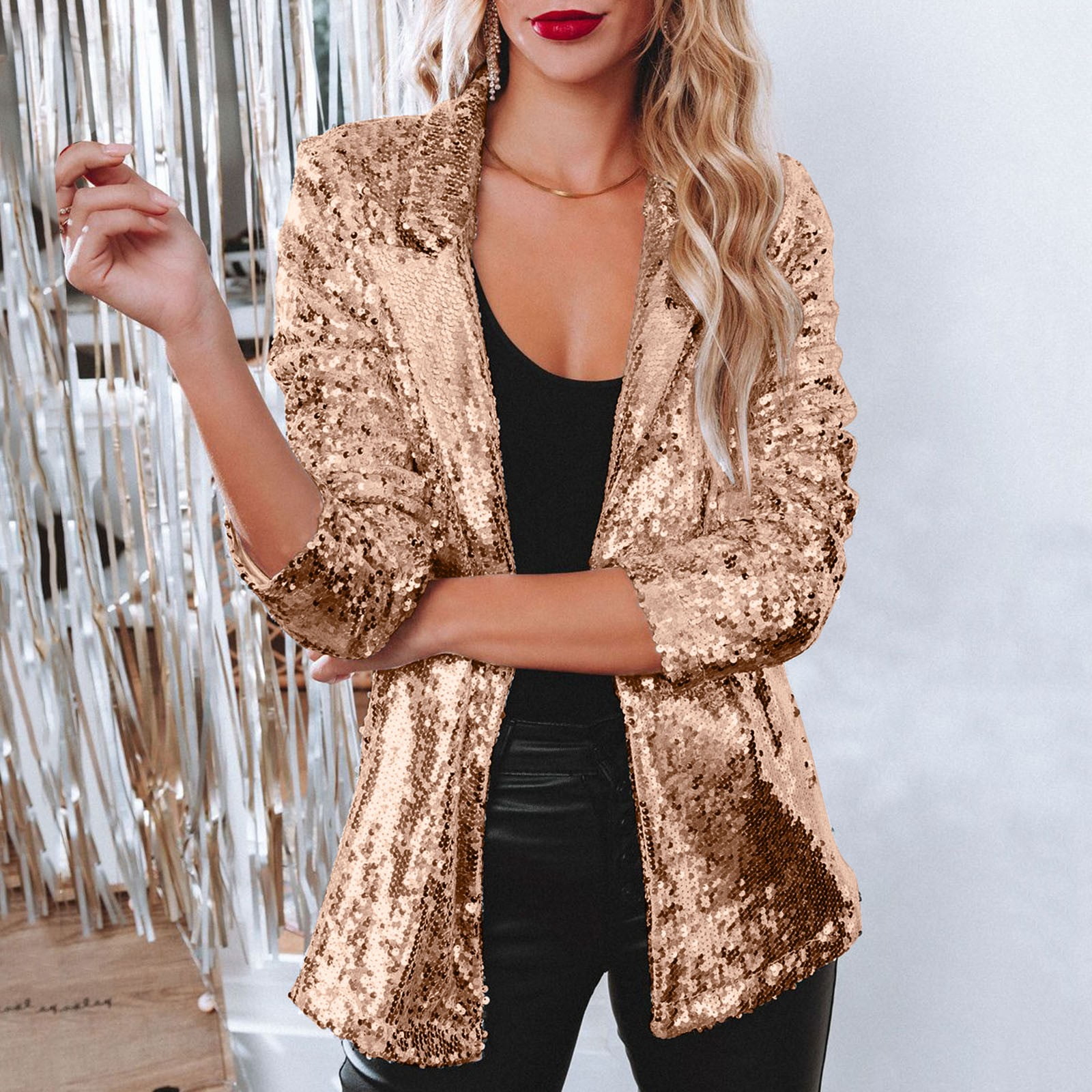 Women Sequins Blazer Sequin Shimmer Jacket Casual Long Sleeve Glitter ...