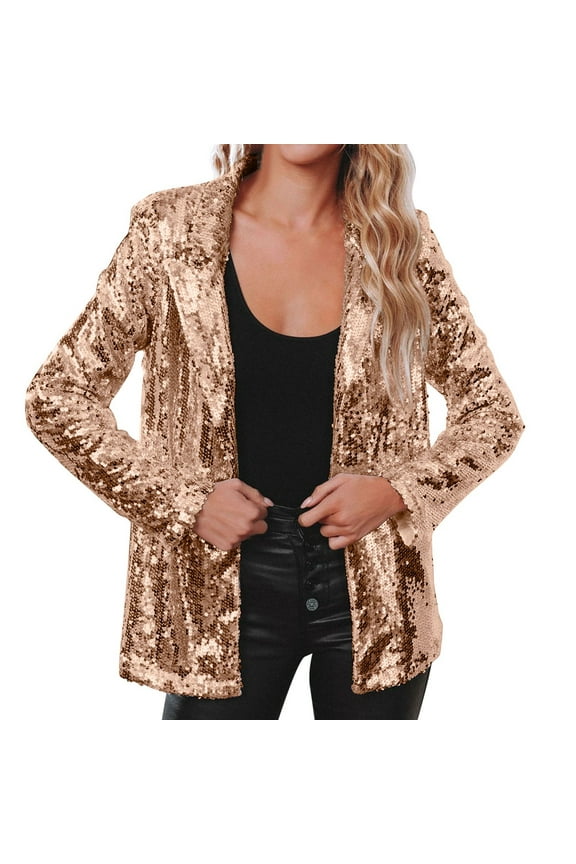 Women Sequins Blazer Sequin Shimmer Jacket Casual Long Sleeve Glitter Party Shiny Lapel Coat Rave Outerwear