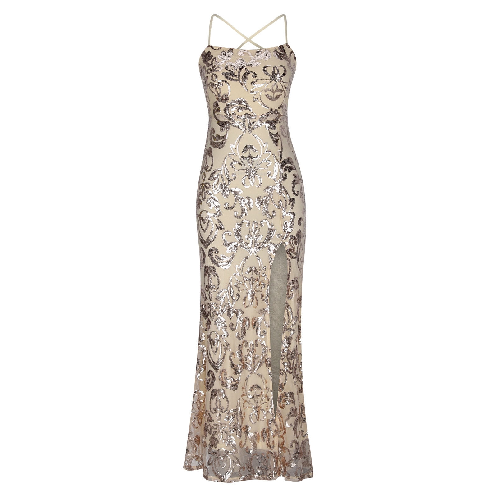 Women Sequins Glitters Mermaid Prom Dress Sexy Side Split Sleeveless  Crisscross Tie Dresses Flowy Hem Maxi Dress - Walmart.com