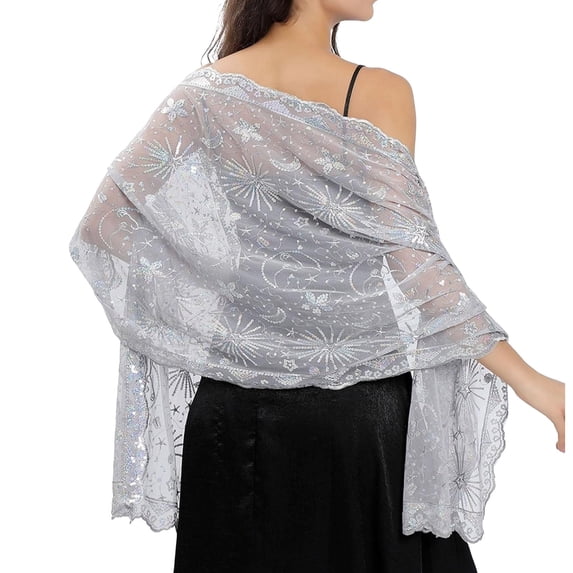 Women Sequins Moon Scarves Evening Dress Shawls Elegant Starry Night Wrap Lightweight Sparkly Shoulder Cover Up Party Accessory