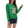 thumbnail image 1 of Women Sequins Patterns Ugly Christmas Sweaters Long Sleeve Snowflake Crewneck Christmas Knit Pullover Top Green M, 1 of 8