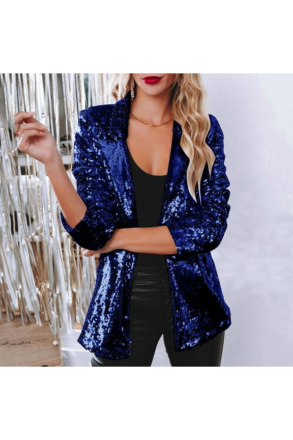 Women Sequins Sequin Jacket Casual Long Sleeve Glitter Party Shiny Lapel Coat Outerwear