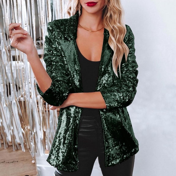 Women Sequins Sequin Jacket Casual Long Sleeve Glitter Party Shiny Lapel Coat Rave Outerwear Womens Winter Coats Long Rain Coats Women Women's Winter Jackets Casual Hooded Jacket Women Lightweight