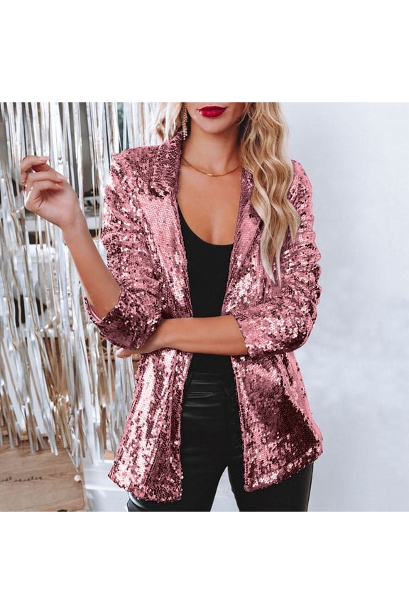 Women Sequins Sequin Jacket Casual Long Sleeve Glitter Party Shiny Lapel Coat Rave Outerwear plus Fashion for Women Lapel Coat Women Basin And Range Jacket Womens Winter Coats Long Long Womens Coats