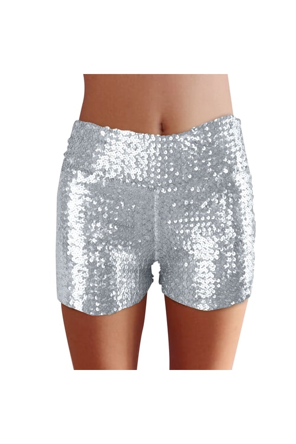 Women Sequins Shorts Disco Hot Pants Shiny Glitter Jazz Mini Short Stretch Dance