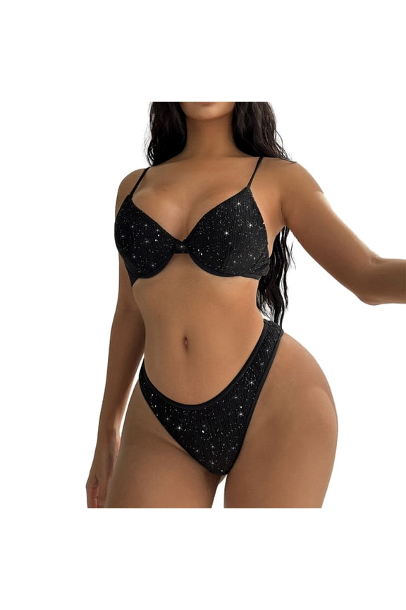 Women Sequins Triangle Bikinis Sparkling Swimsuit Wire Bikinis Top and Bottom