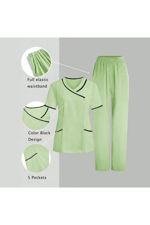 Women Set, 2026 New Nurses Tunic Uniform Clinic Carer V-Neck Protective Clothing and Pants Set, Made of Soft Material, Practical for Work and Leisure.