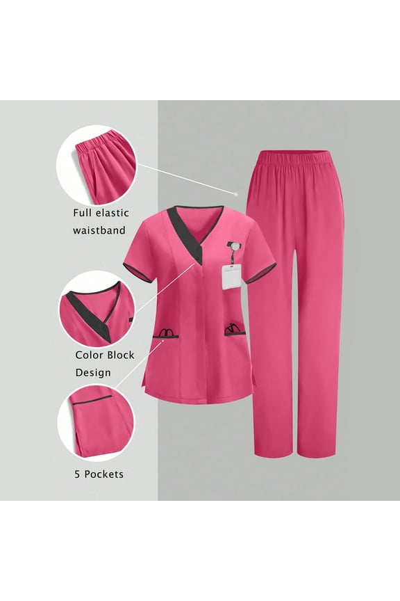 Women Set, 2026 New Nurses Tunic Uniform Clinic Carer V-Neck Protective Clothing and Pants Set, Made of Soft Material, Practical for Work and Leisure.