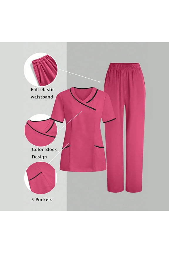 Women Set, 2026 New Nurses Tunic Uniform Clinic Carer V-Neck Protective Clothing and Pants Set, Made of Soft Material, Practical for Work and Leisure.
