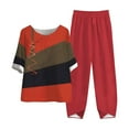 thumbnail image 1 of Women Set Aofany Women's Summer Patchwork Short Sleeve Round Neck Cropped Top With Casual Straight Pants Suit Set Lounge Plus Size Cotton Linen Two Piece Set, 1 of 6