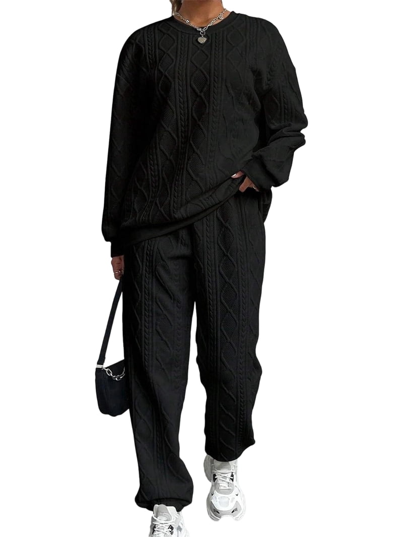Women Sets 2 Piece Outfits Crewneck Sweatshirts Pullover Tops and