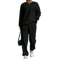 thumbnail image 1 of Women Sets 2 Piece Outfits Crewneck Sweatshirts Pullover Tops and Jogger Pants Tracksuits Lounge Set Black S, 1 of 5