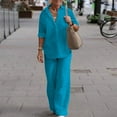 thumbnail image 1 of Women Sets 2 Piece Outfits Fashion Round Neck Solid Long Sleeve Blouse +Loose Pockets Pants Sets on Clearance, 1 of 4