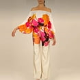 thumbnail image 1 of Women Sets 2 Piece Outfits Print Off Shoulder Long Sleeve Tops+Zipper Long Pants Two Piece Suit Up to 65% off, 1 of 6