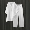 thumbnail image 1 of Women Sets 2 Piece Outfits Summer Two Piece Sets for Women Pants Suits for Women Lounge Wear for Women 2 Piece Set Casual Sets for Women 2 Piece Fashion Solid Color and Linen Loose Casual Suit, 1 of 9