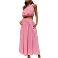 thumbnail image 1 of Women Sexy 2 Piece Outfits Dress One Shoulder Sleeveless Crop Top with Loose Pockets Pleated Skirt Dresses Set, 1 of 7