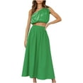 thumbnail image 1 of Women Sexy 2 Piece Outfits Dress One Shoulder Sleeveless Crop Top with Loose Pockets Pleated Skirt Dresses Set, 1 of 7